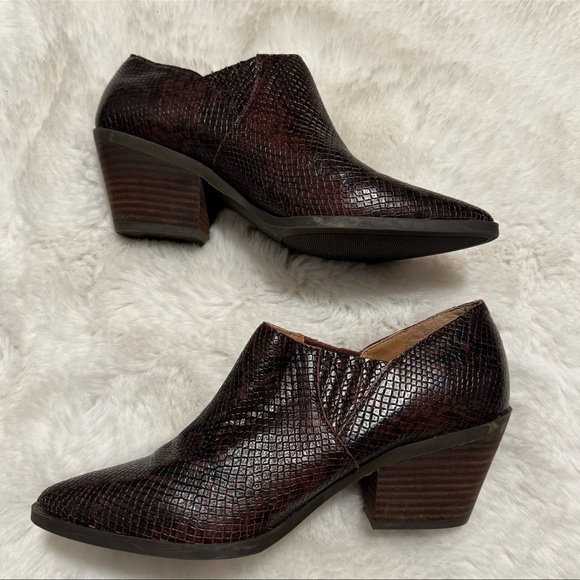 LUCKY BRAND Tabea Western Snake Leather Ankle Bootie Brown 7.5 - Picture 3 of 8